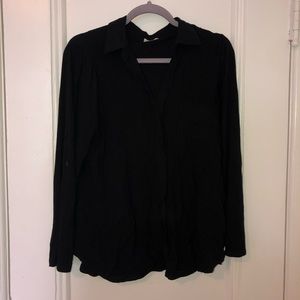 Black collared long sleeve top